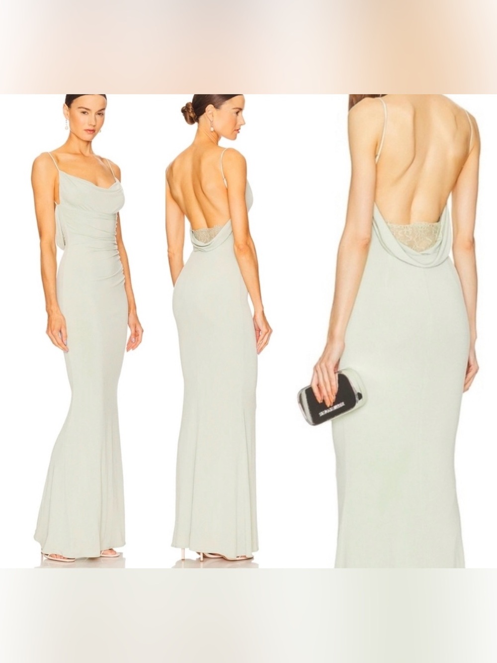 Katie May Sage Green Cowl Neck Draped Gown